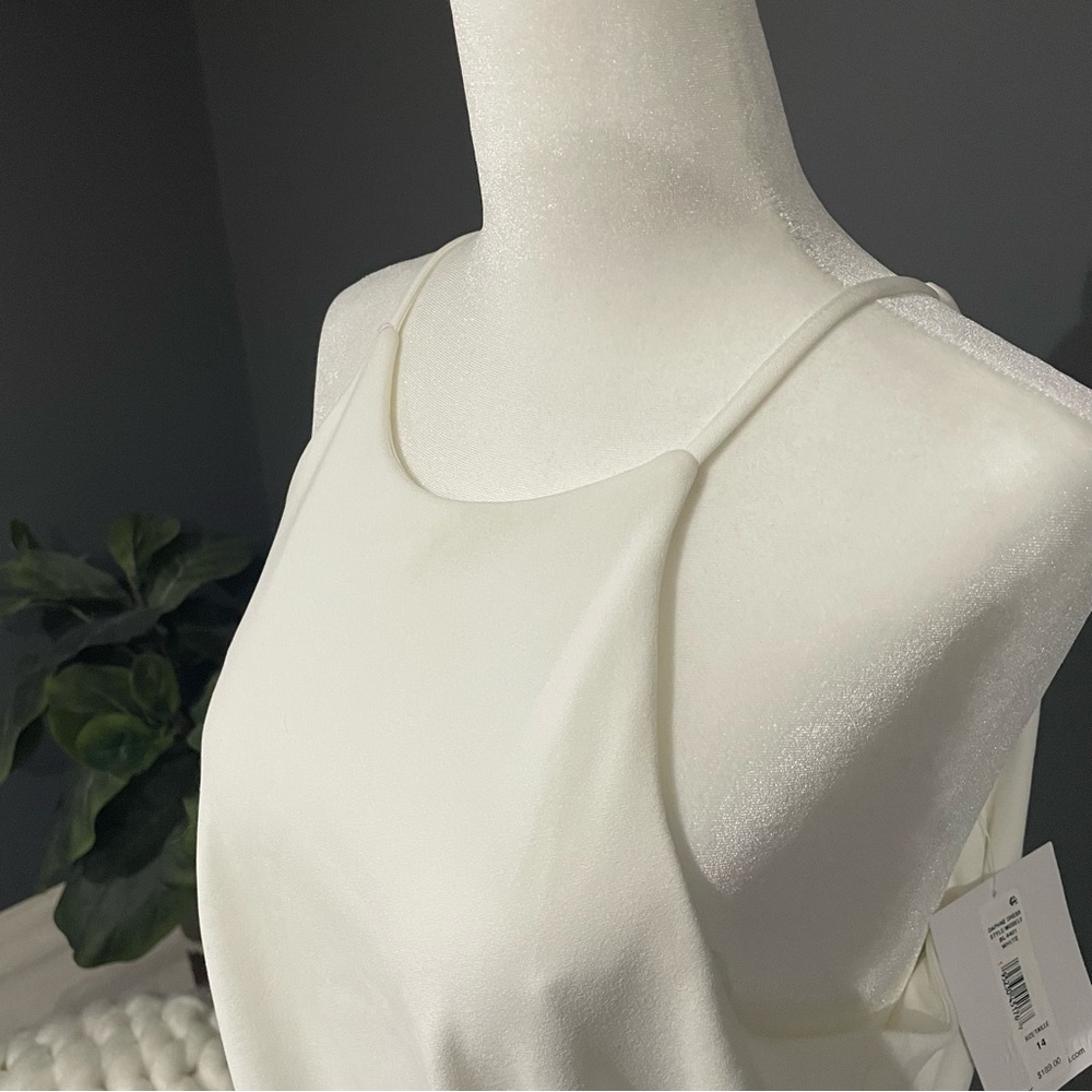 Badgley Mischka White Mini Party Dress with Draped Detailing - Picture 4 of 8